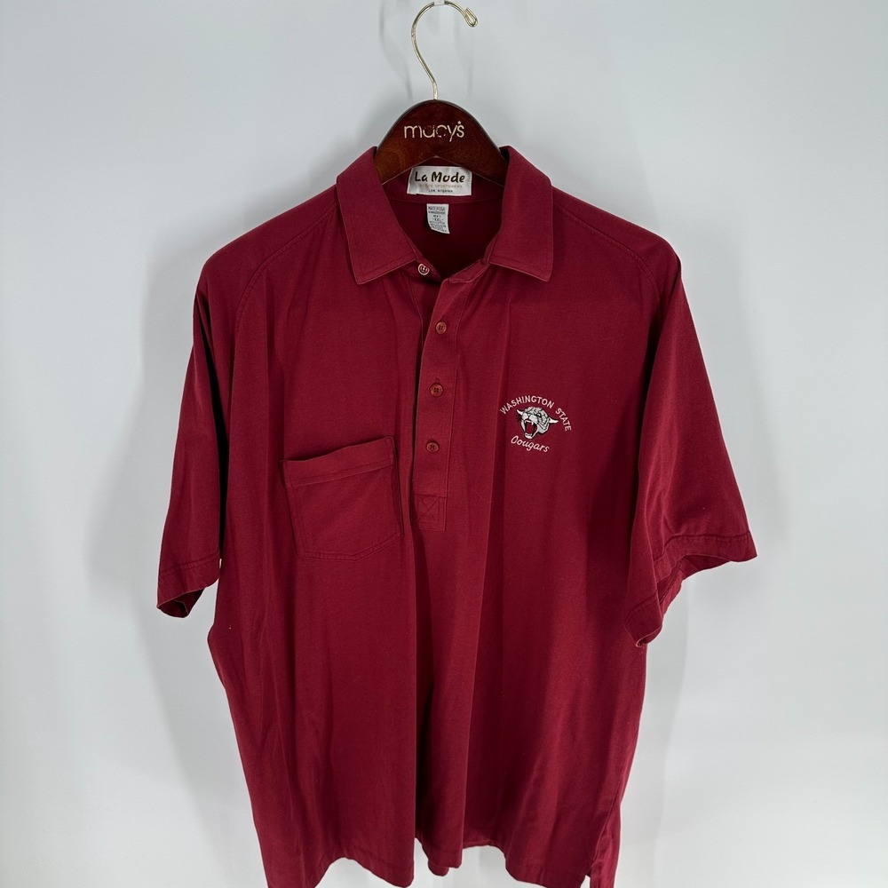 VTG 90s Sports Wear NCAA Washington State Cougars Football Polo Shirt Red Sz XXL